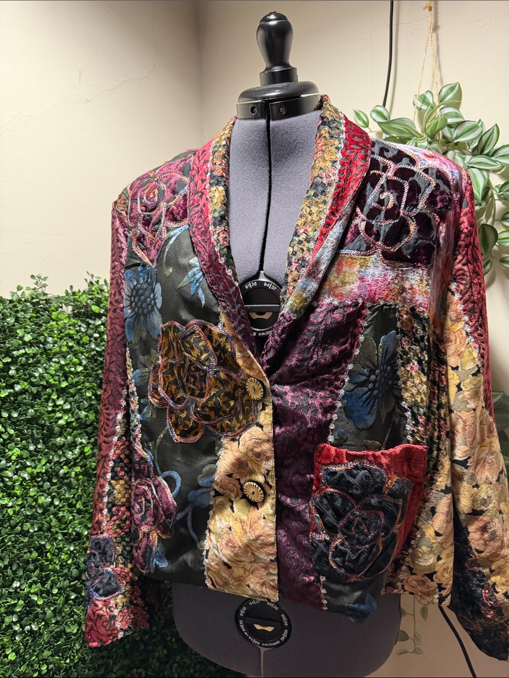 Multicolor Floral Velvet Patchwork Blazer - Women's